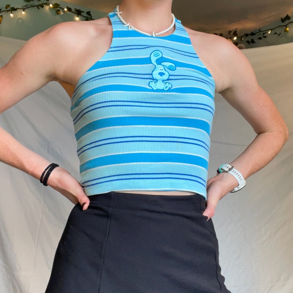 Blue Striped Halter Top with Blue Clues Patch